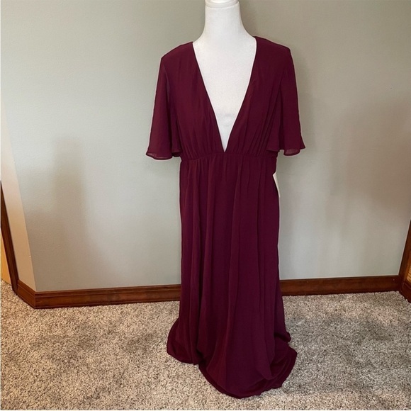 Show Me Your Mumu Faye Flutter Maxi Dress Merlot Chiffon Extra Extra Large NWT - Picture 5 of 14